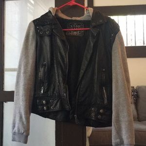 Black pleather jacket with hood